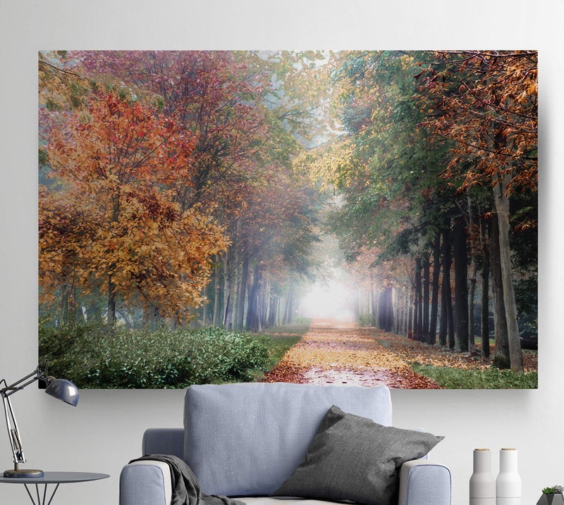 Renditions Gallery Home Wall Art Pictures Pathway through the Misty Autum Forest Canvas Hanging Prints for Living Room Office Decorations - 24"X36" LT08 - Image 3